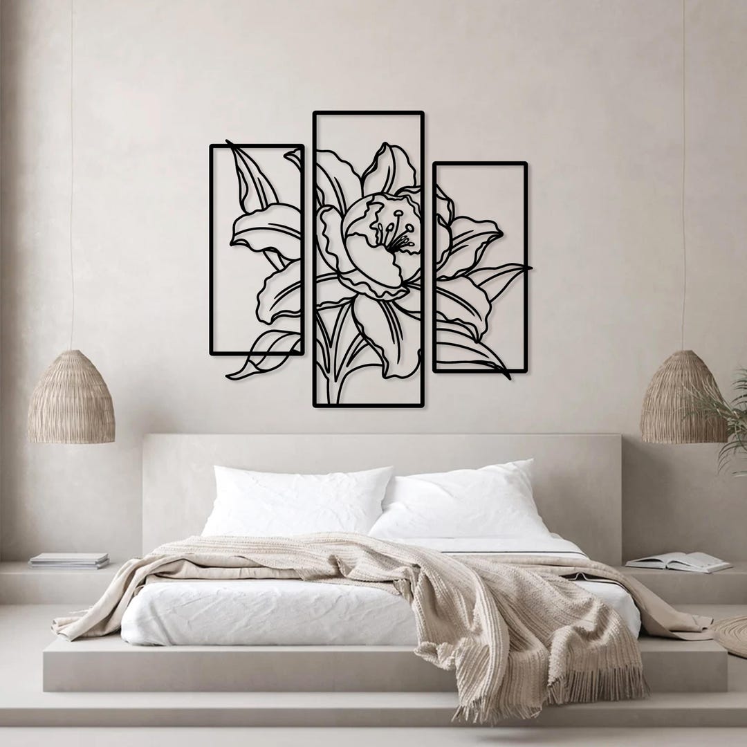 3 Piece Metal Flower Wall Art, Botanical Bloom Decor - Etsy