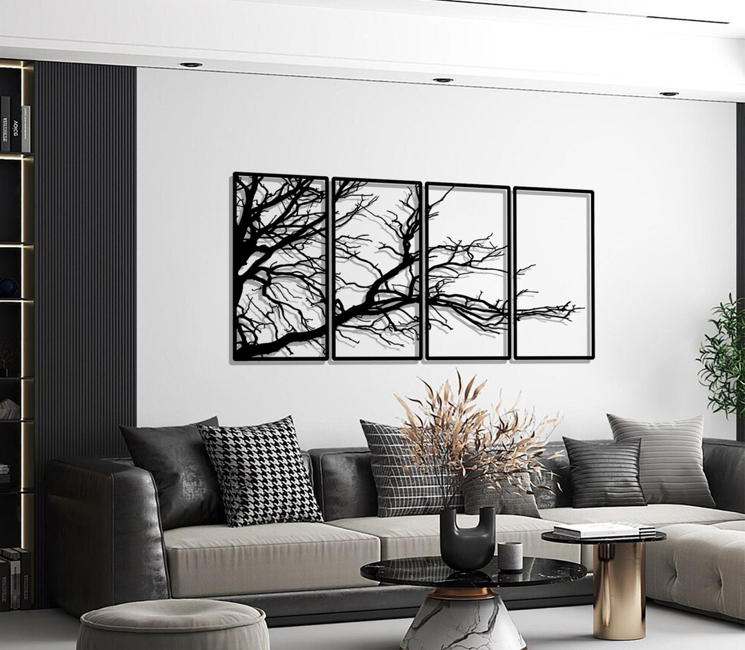 Large Tree Branches Metal Wall Art: Modern Nature Decor, Set of 4 - Etsy