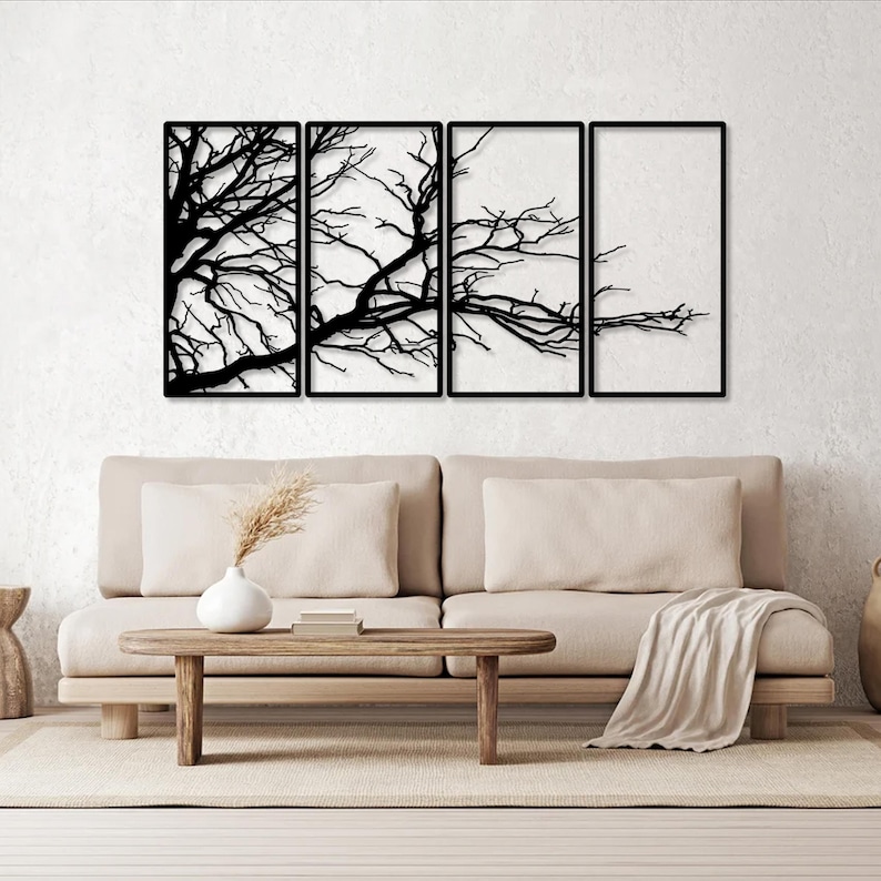 Metal Tree Branch Wall Art, 4 Panel Nature Decor - Etsy
