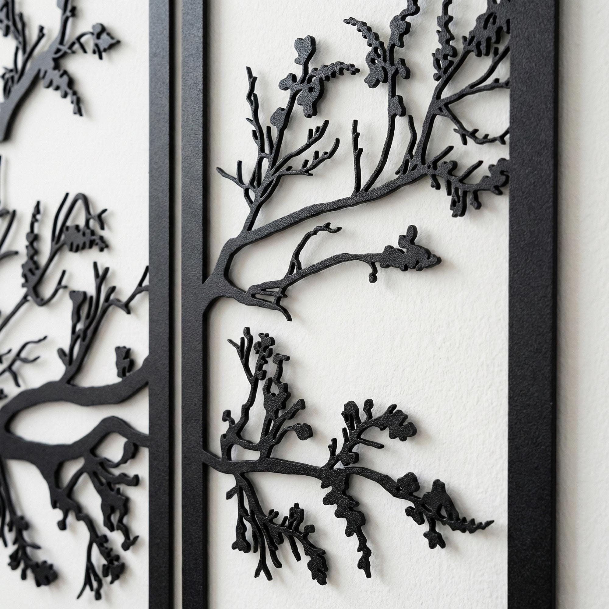 4 Panel Metal Tree Branch Wall Art, Botanical Nature Decor, Modern ...