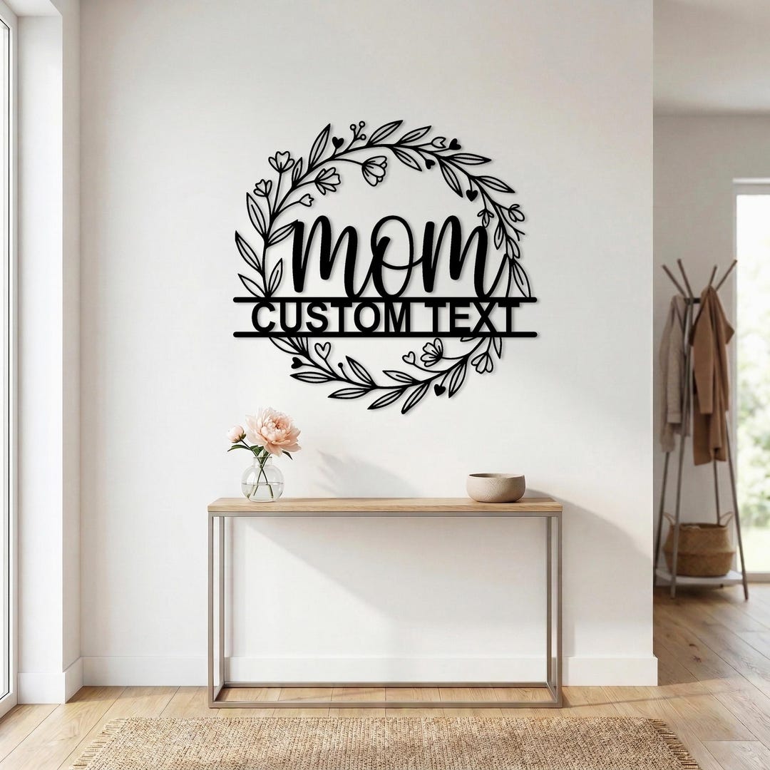 Mom Metal Sign Custom Mom Metal Wall Sign With Floral Wreath, Personalized Family Name ...