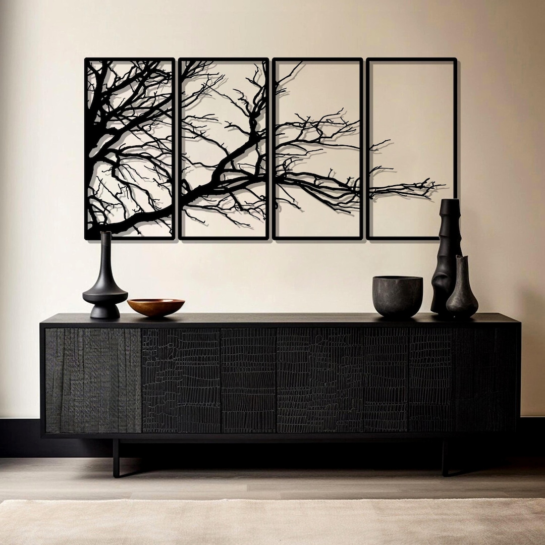 Metal Tree Branch Wall Art, 4 Panel Nature Decor - Etsy