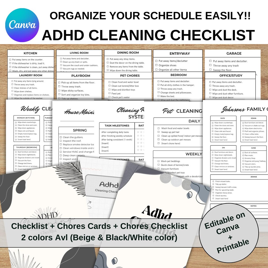 Image showcasing ADHD Cleaning Planner 2025 Printable, ADHD Cleaning Schedule Checklist ...