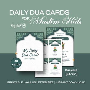 Cartes Dua islamiques authentiques pour enfants, 35 Duas quotidiens avec arabe, anglais, translittération + références, ensemble PDF imprimable musulman, cartes mémoire