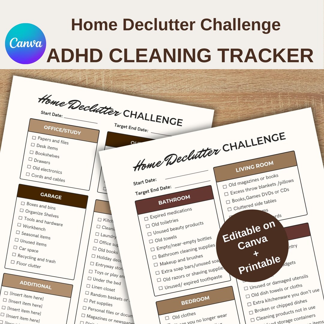 ADHD House Cleaning Checklist Schedule Edit ADHD Checklist Planner ADHD ...