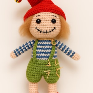 Padrão de crochê de espantalho, padrões de crochê de costura baixa, decoração de outono em crochê, boneco de espantalho feito à mão, decoração de casa de outono, decoração de crochê para o Dia de Ação de Graças