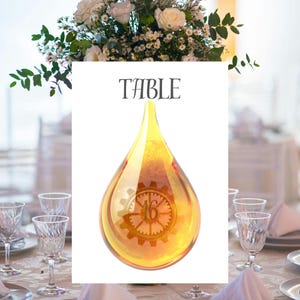 Steampunk Amber Gear Table Numbers: Printable Mechanical Wedding and Party A5  Cards Industrial 3D-Effect PDF Signs (Digital Download)