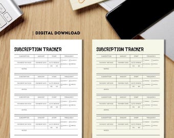 Subscription Tracker – Printable and Easy-to-Use Budgeting Tool | A4, US Letter, A5 | Instant Download
