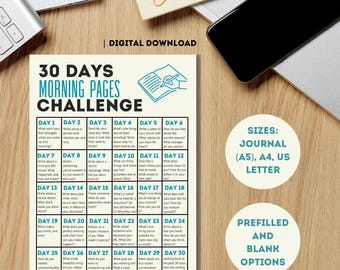 30-Day Morning Pages Challenge: Printable Journal Prompts (A4, A5, US Letter) (Digital Download)