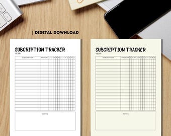 Printable Subscription Tracker: Budgeting Tool (Digital Download)