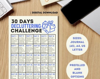 Guía de organización minimalista para imprimir y descargar en formato digital: desafío de 30 días para ordenar