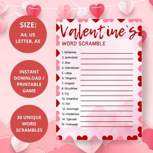 Juego de palabras revueltas para el día de San Valentín: ¡divertido e imprimible gratis para amigos! / Tamaño A4, Carta de EE. UU., A5 / Descarga instantánea