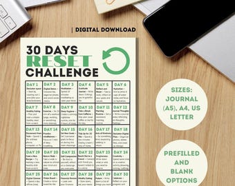30-Day Reset Challenge Printable: Revitalize Your Life (A4, A5, US Letter) (Digital Download)