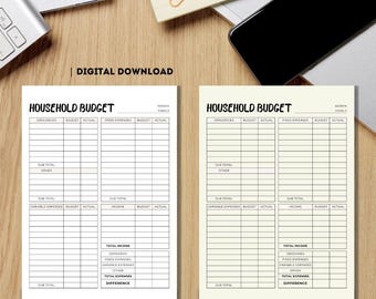 Printable Household Budget Tracker: Expense & Income Management (A4, US Letter, A5) (Digital Download)