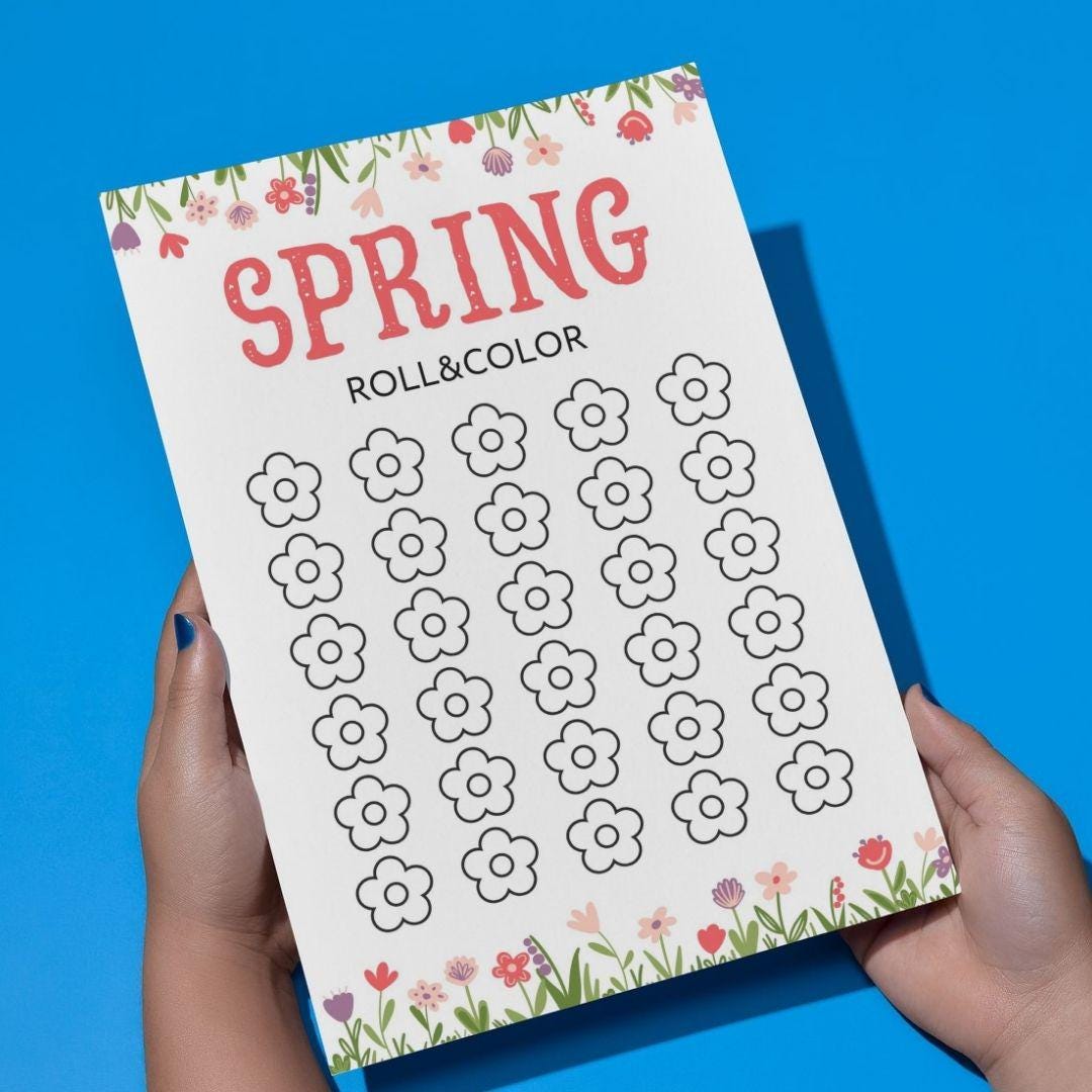 Spring Roll & Color Game: Printable Flower Activity (digital Download ...