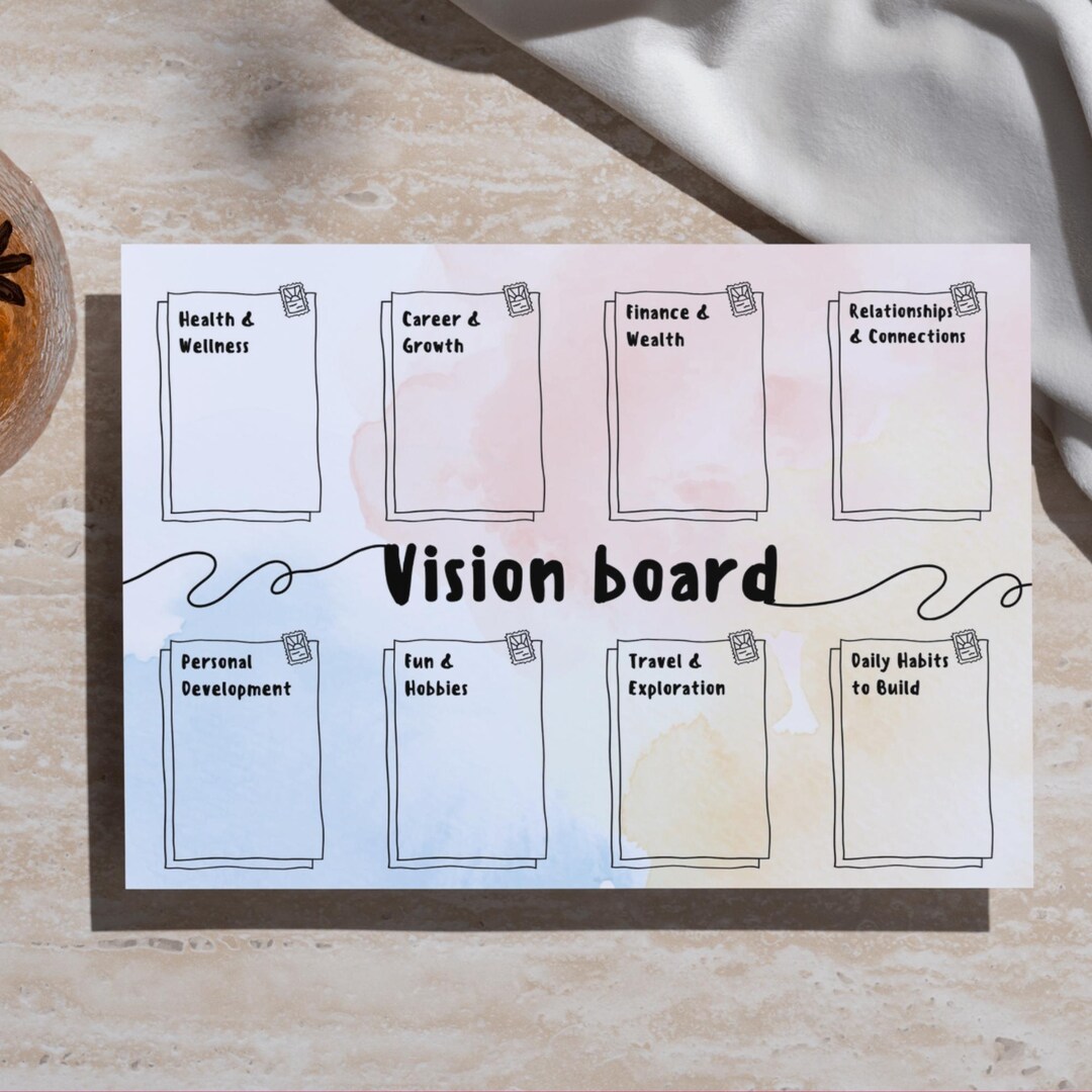 Vision Board Printable Template 8 section Goal Planner PDF Vision Board Printable Template 8 section Goal Planner PDF