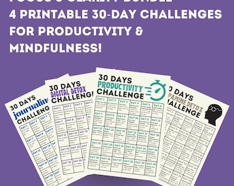 30-Day Challenge Bundle: Productivity, Mindfulness, & Digital Detox (Printable PDF)