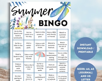 Summer Bingo Printable Game: Family Fun Activity (A4, A5, US Letter) (Instant Download)
