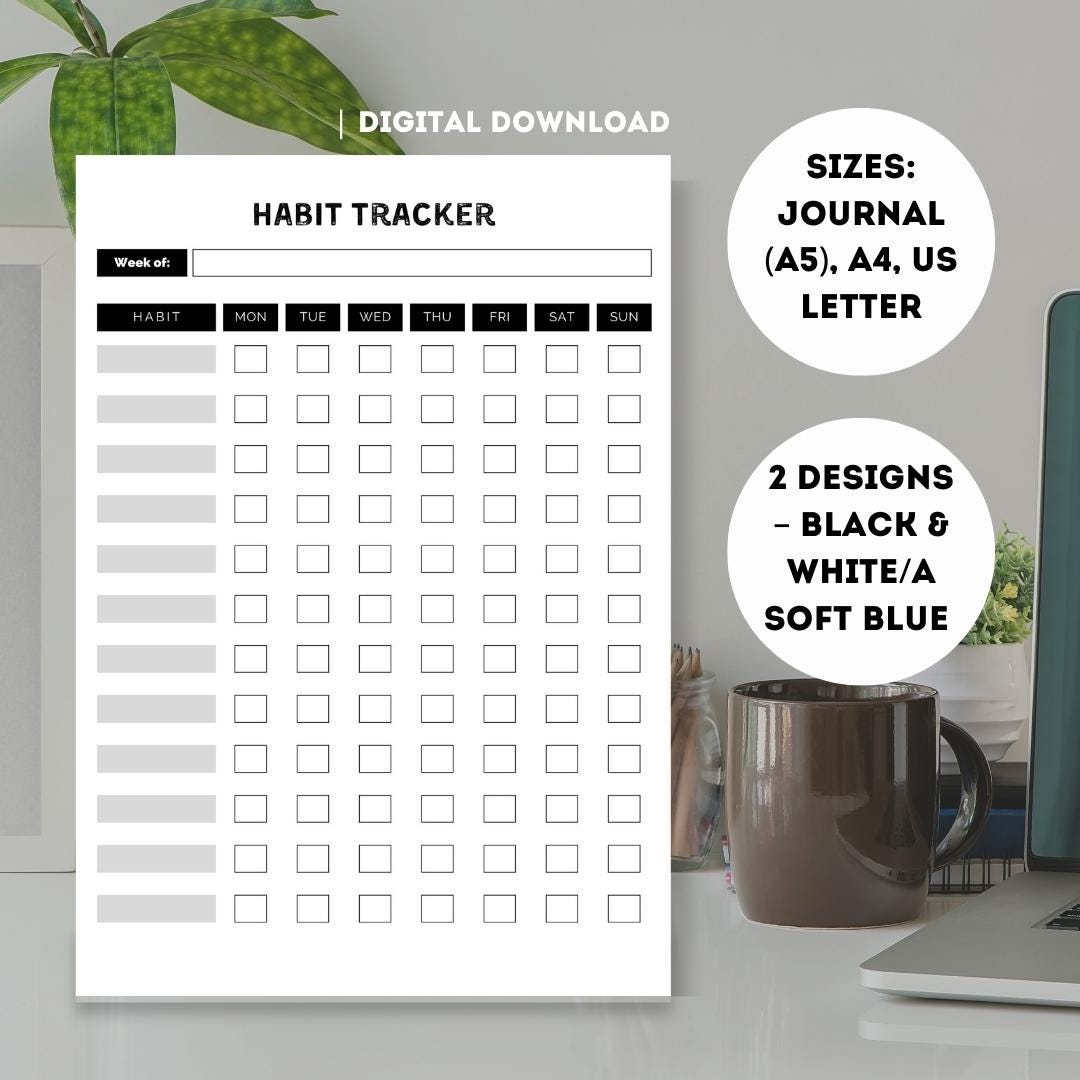 Weekly Habit Tracker Printable: Minimalist Planner (PDF Download) - Etsy