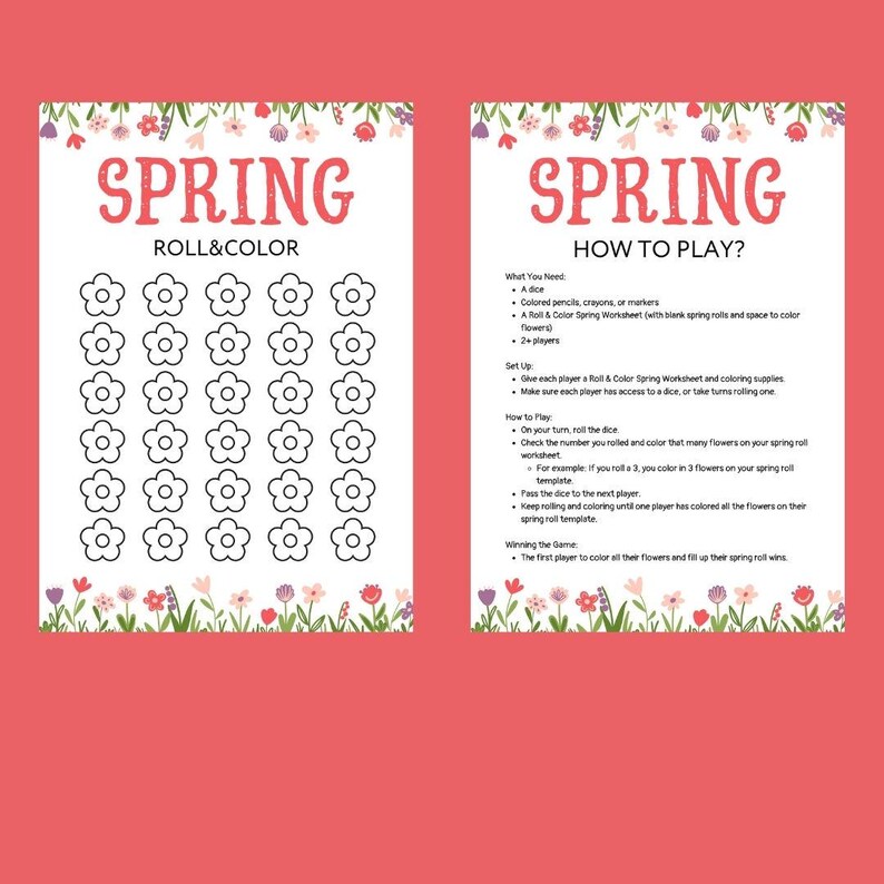 Spring Roll & Color Game: Printable Flower Activity (digital Download ...
