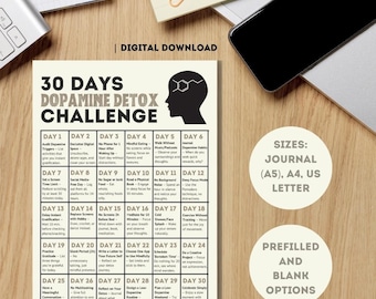 30-Day Dopamine Detox Challenge Printable: Mindful Living (Digital Download)