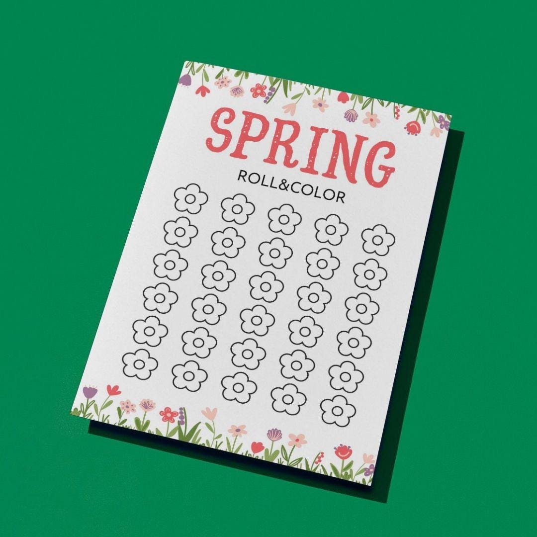 Spring Roll & Color Game: Printable Flower Activity (digital Download ...