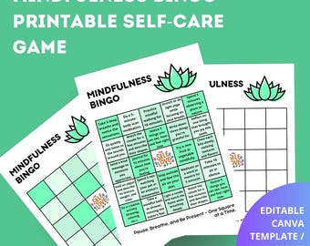 Bingo de Mindfulness: Actividad de autocuidado imprimible (plantilla de Canva)