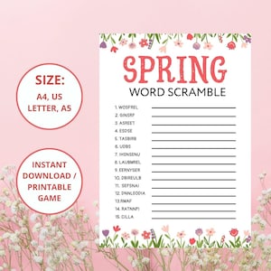 Sopa de letras de primavera: ¡Divertido juego imprimible para niños y familias! / A4, Carta (EE. UU.), A5 / Descarga instantánea