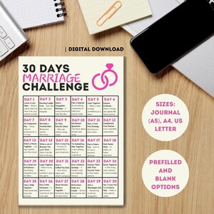 ¡Fortalece tu vínculo con el reto matrimonial de 30 días! / A4, Carta EE. UU., A5 / Descarga instantánea