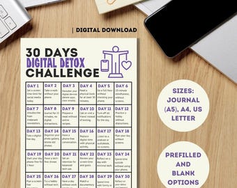 30-Day Digital Detox Challenge: Reclaim Your Time & Boost Well-Being / A4, A5, US Letter