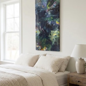 Original Custom handmade dutch pour acrylic painting done in vibrant blues, greens multiple colors.