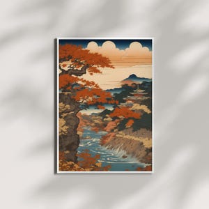 Japanische Wandkunst, Herbst Landschaftsdruck, Herbst Natur Poster, Zen Home Dekor, Ruhiger Kunstdruck, Japan Landschaft Wandkunst, Friedliches Dekor