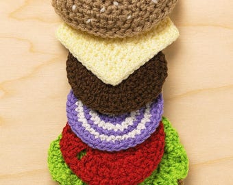 Crochet Hamburger Coaster Set - 7 Piece Quirky Kitchen Decor