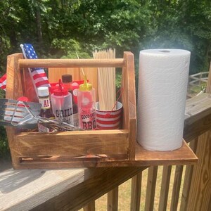 Wooden BBQ Caddy with Paper Towel Holder | Custom Grill Organizer | Outdoor Cookout Toolbox