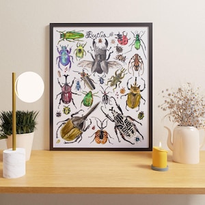 Beetle Art Print – Colorful Hand-Painted Insects, Signed Unframed Nature Wall Decor