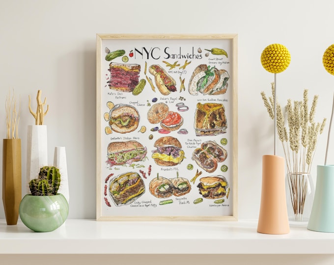New York Sandwiches – Watercolor Deli, Bodega, and Restaurant Food Art Print