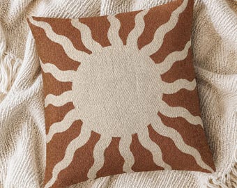 Celestial Sun Pillow: Woven Throw Cushion, Astrology Home Decor, Boho Accent Pillow, Zodiac Gift, Witchy Whimsigoth Decor