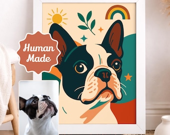 Modern Retro Pop Pet Portrait from Photo: Custom Pet painting, Personalized Dog & Cat Art