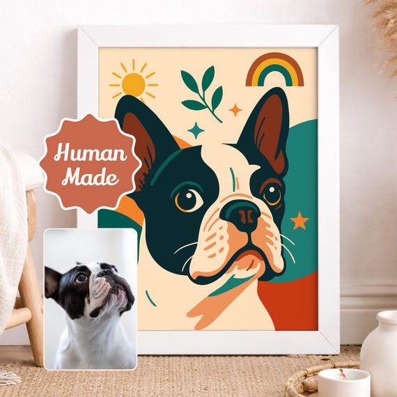 Modern Retro Pop Pet Portrait from Photo: Custom Pets painting, Personalized Dog Cat Art, Colorful Memorial Gift, Keepsake Print Poster