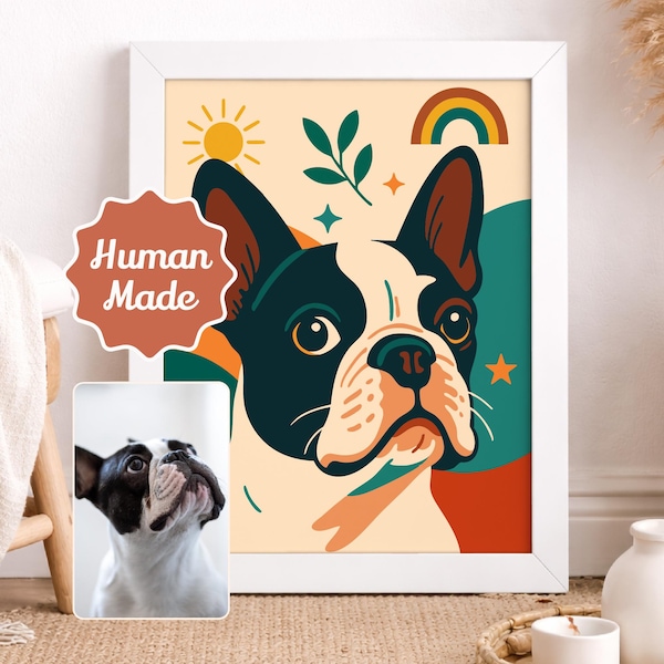 Modern Retro Pop Pet Portrait from Photo: Custom Pets painting, Personalized Dog Cat Art, Colorful Memorial Gift, Keepsake Print Poster