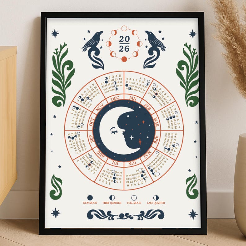 2026 Lunar Calendar: Moon Phase Wall Art, Wheel of the Year (Digital ...