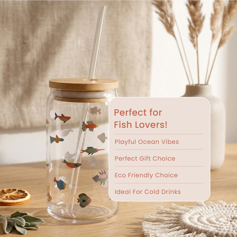 Colorful Fish Sipper Glass: Summer Iced Coffee Cup, Sea Life ...