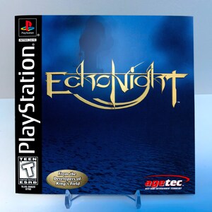 May include: A PlayStation video game case for "Echo Night." The cover features the game's title in gold lettering against a dark blue background with a water-like texture. The PlayStation logo and ESRB rating are visible.