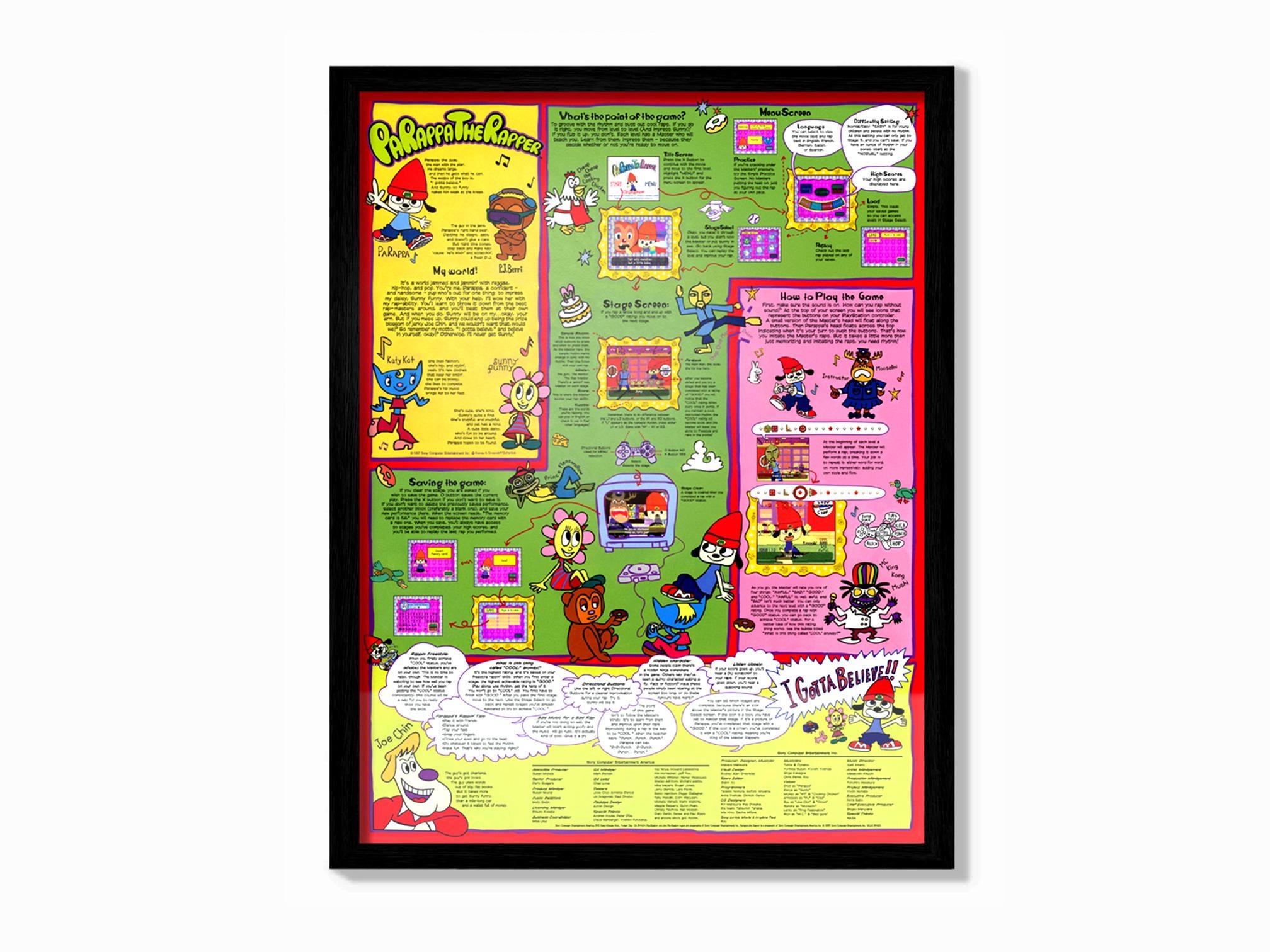 Parappa the Rapper - Reproduction Poster/manual - Sony Playstation
