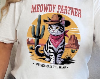 Meowdy Partner Cowboy Cat Shirt, Funny Western Cat Tee, Cute Cowgirl Cat Shirt, Cat Lover Gift, Yeehaw Aesthetic, Unisex T-Shirt