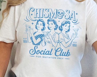 チスモサ ソーシャルクラブ シャツ、ラテン系 おもしろTシャツ ヒスパニック トレンディ レトロ メキシカン マルガリータ カフェ、ラティーナ チスモサ Tシャツ メキシカーナ ギフト