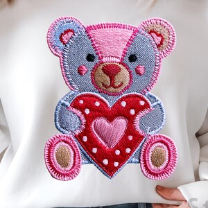 Patchwork Teddy Bear PNG, Valentine Hugs and Kisses PNG, Cozy Valentine Shirt Design PNG, Quilted Love Heart Bear Sublimation, Cute png