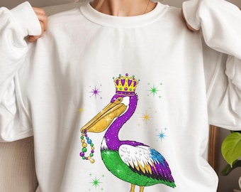 Pelican TShirt, Mardi Gras Pelican Shirt, Mardi Gras Sweatshirt, Mardi Gras Graphic, Mardi Gras Party Shirt, Mardi Gras Louisiana Shirt