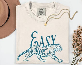 Easy Tiger Comfort Colors® Shirt, Vintage Distressed Tiger Tee, Retro Oversized Graphic Shirt, Indie Boho Grunge Trendy T-Shirt