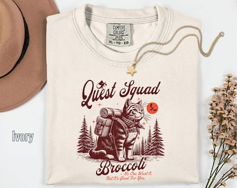 Camiseta de brócoli del Escuadrón Quest de Comfort Colors®, camiseta del Gato Brócoli, camiseta de fan de Ridoc Romantasy, camiseta de Jinete de Dragón, regalos para ratones de biblioteca